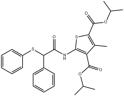 dipropan-2-yl 3-methyl-5-[(2-phenyl-2-phenylsulfanylacetyl)amino]thiophene-2,4-dicarboxylate 化学構造式