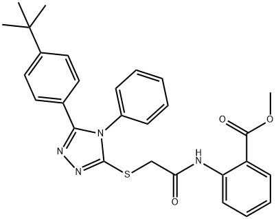 methyl 2-[[2-[[5-(4-tert-butylphenyl)-4-phenyl-1,2,4-triazol-3-yl]sulfanyl]acetyl]amino]benzoate 结构式