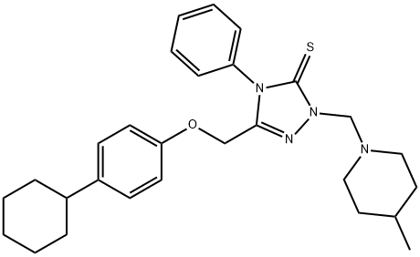 5-[(4-cyclohexylphenoxy)methyl]-2-[(4-methylpiperidin-1-yl)methyl]-4-phenyl-1,2,4-triazole-3-thione Struktur