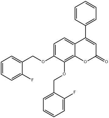 7,8-bis[(2-fluorophenyl)methoxy]-4-phenylchromen-2-one Struktur