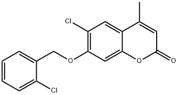6-chloro-7-[(2-chlorophenyl)methoxy]-4-methylchromen-2-one Struktur