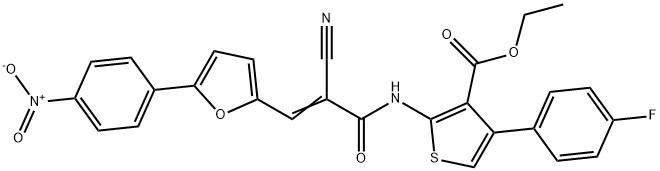 ethyl 2-[[(E)-2-cyano-3-[5-(4-nitrophenyl)furan-2-yl]prop-2-enoyl]amino]-4-(4-fluorophenyl)thiophene-3-carboxylate Structure