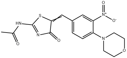 N-[(5Z)-5-[(4-morpholin-4-yl-3-nitrophenyl)methylidene]-4-oxo-1,3-thiazol-2-yl]acetamide 化学構造式