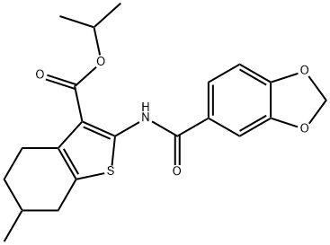 propan-2-yl 2-(1,3-benzodioxole-5-carbonylamino)-6-methyl-4,5,6,7-tetrahydro-1-benzothiophene-3-carboxylate Structure