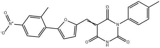 (5E)-5-[[5-(2-methyl-4-nitrophenyl)furan-2-yl]methylidene]-1-(4-methylphenyl)-1,3-diazinane-2,4,6-trione 结构式