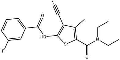 4-cyano-N,N-diethyl-5-[(3-fluorobenzoyl)amino]-3-methylthiophene-2-carboxamide,335410-00-9,结构式