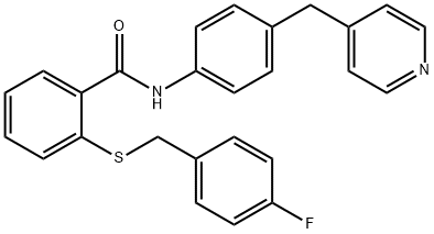 2-[(4-fluorophenyl)methylsulfanyl]-N-[4-(pyridin-4-ylmethyl)phenyl]benzamide 结构式