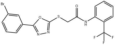2-[[5-(3-bromophenyl)-1,3,4-oxadiazol-2-yl]sulfanyl]-N-[2-(trifluoromethyl)phenyl]acetamide,339067-16-2,结构式