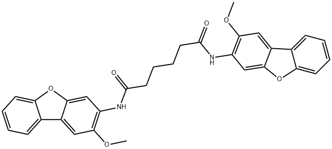N,N'-bis(2-methoxydibenzofuran-3-yl)hexanediamide 化学構造式