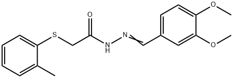 N-[(E)-(3,4-dimethoxyphenyl)methylideneamino]-2-(2-methylphenyl)sulfanylacetamide Struktur