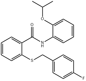 2-[(4-fluorophenyl)methylsulfanyl]-N-(2-propan-2-yloxyphenyl)benzamide 化学構造式