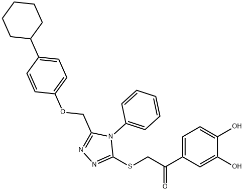 2-[[5-[(4-cyclohexylphenoxy)methyl]-4-phenyl-1,2,4-triazol-3-yl]sulfanyl]-1-(3,4-dihydroxyphenyl)ethanone Structure