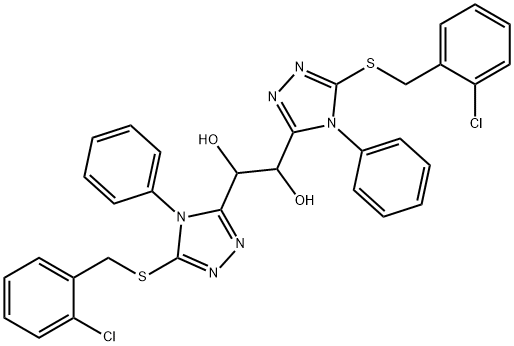 1,2-bis[5-[(2-chlorophenyl)methylsulfanyl]-4-phenyl-1,2,4-triazol-3-yl]ethane-1,2-diol 化学構造式