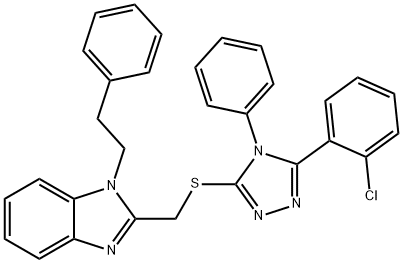 2-[[5-(2-chlorophenyl)-4-phenyl-1,2,4-triazol-3-yl]sulfanylmethyl]-1-(2-phenylethyl)benzimidazole Structure