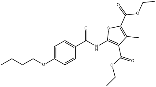 diethyl 5-[(4-butoxybenzoyl)amino]-3-methylthiophene-2,4-dicarboxylate 化学構造式