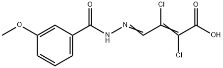 (E,4E)-2,3-dichloro-4-[(3-methoxybenzoyl)hydrazinylidene]but-2-enoic acid 化学構造式