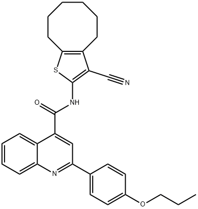 N-(3-cyano-4,5,6,7,8,9-hexahydrocycloocta[b]thiophen-2-yl)-2-(4-propoxyphenyl)quinoline-4-carboxamide 化学構造式