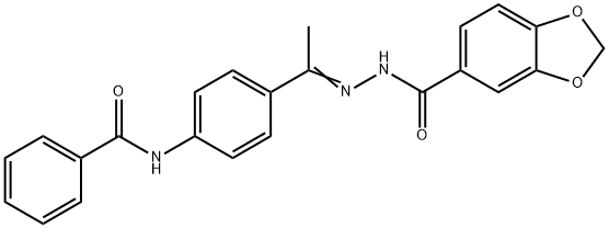 N-[(E)-1-(4-benzamidophenyl)ethylideneamino]-1,3-benzodioxole-5-carboxamide 化学構造式