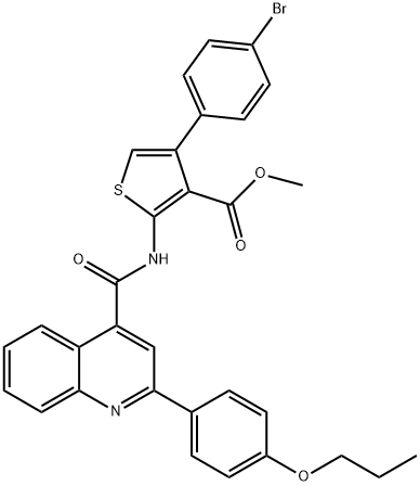 methyl 4-(4-bromophenyl)-2-[[2-(4-propoxyphenyl)quinoline-4-carbonyl]amino]thiophene-3-carboxylate 化学構造式