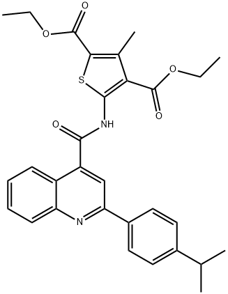 diethyl 3-methyl-5-[[2-(4-propan-2-ylphenyl)quinoline-4-carbonyl]amino]thiophene-2,4-dicarboxylate 化学構造式