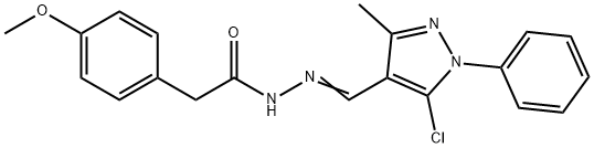 N-[(E)-(5-chloro-3-methyl-1-phenylpyrazol-4-yl)methylideneamino]-2-(4-methoxyphenyl)acetamide Structure