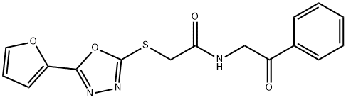 2-[[5-(furan-2-yl)-1,3,4-oxadiazol-2-yl]sulfanyl]-N-phenacylacetamide 化学構造式