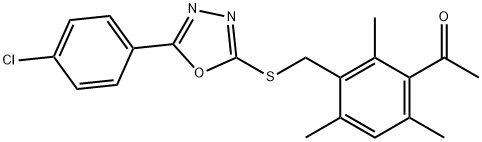 1-[3-[[5-(4-chlorophenyl)-1,3,4-oxadiazol-2-yl]sulfanylmethyl]-2,4,6-trimethylphenyl]ethanone Structure