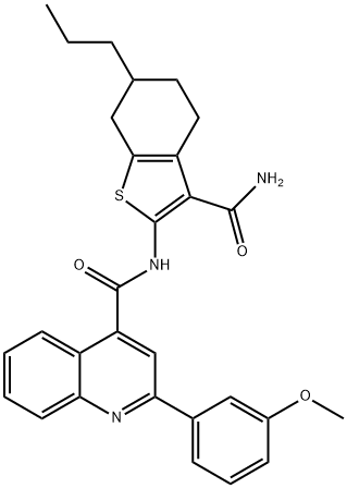 N-(3-carbamoyl-6-propyl-4,5,6,7-tetrahydro-1-benzothiophen-2-yl)-2-(3-methoxyphenyl)quinoline-4-carboxamide Struktur