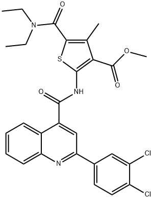methyl 2-[[2-(3,4-dichlorophenyl)quinoline-4-carbonyl]amino]-5-(diethylcarbamoyl)-4-methylthiophene-3-carboxylate Struktur