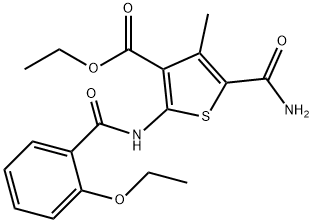 ethyl 5-carbamoyl-2-[(2-ethoxybenzoyl)amino]-4-methylthiophene-3-carboxylate 化学構造式