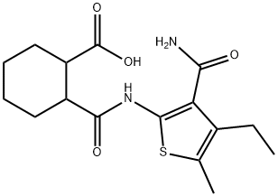 2-[(3-carbamoyl-4-ethyl-5-methylthiophen-2-yl)carbamoyl]cyclohexane-1-carboxylic acid 化学構造式