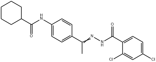 2,4-dichloro-N-[(Z)-1-[4-(cyclohexanecarbonylamino)phenyl]ethylideneamino]benzamide Struktur