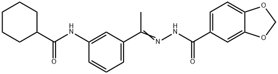 N-[(Z)-1-[3-(cyclohexanecarbonylamino)phenyl]ethylideneamino]-1,3-benzodioxole-5-carboxamide 结构式