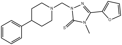 5-(furan-2-yl)-4-methyl-2-[(4-phenylpiperidin-1-yl)methyl]-1,2,4-triazole-3-thione Struktur