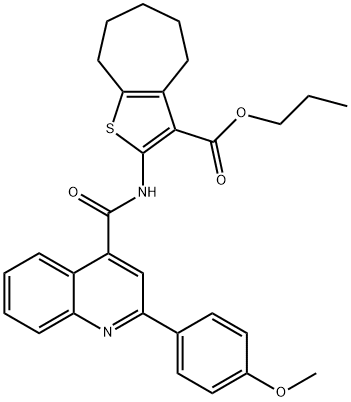 propyl 2-[[2-(4-methoxyphenyl)quinoline-4-carbonyl]amino]-5,6,7,8-tetrahydro-4H-cyclohepta[b]thiophene-3-carboxylate Structure