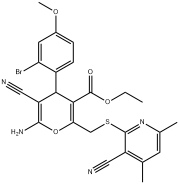 ethyl 6-amino-4-(2-bromo-4-methoxyphenyl)-5-cyano-2-[(3-cyano-4,6-dimethylpyridin-2-yl)sulfanylmethyl]-4H-pyran-3-carboxylate Structure