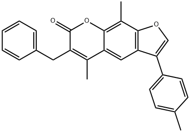 6-benzyl-5,9-dimethyl-3-(4-methylphenyl)furo[3,2-g]chromen-7-one 化学構造式