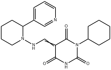 (5Z)-1-cyclohexyl-5-[[(2-pyridin-3-ylpiperidin-1-yl)amino]methylidene]-1,3-diazinane-2,4,6-trione|