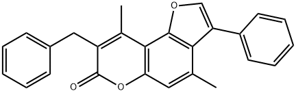 8-benzyl-4,9-dimethyl-3-phenylfuro[2,3-f]chromen-7-one Structure