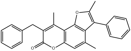 8-benzyl-2,4,9-trimethyl-3-phenylfuro[2,3-f]chromen-7-one Struktur