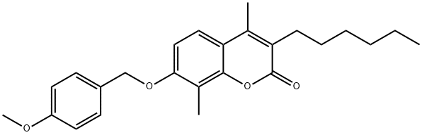 3-hexyl-7-[(4-methoxyphenyl)methoxy]-4,8-dimethylchromen-2-one Struktur