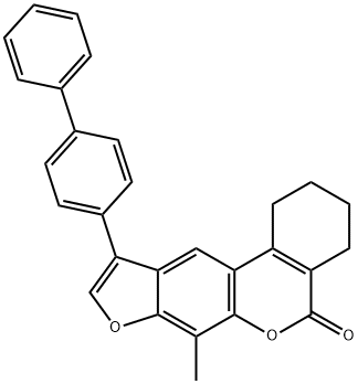 7-methyl-10-(4-phenylphenyl)-1,2,3,4-tetrahydro-[1]benzofuro[6,5-c]isochromen-5-one 化学構造式