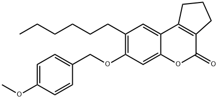 8-hexyl-7-[(4-methoxyphenyl)methoxy]-2,3-dihydro-1H-cyclopenta[c]chromen-4-one Structure
