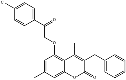 3-benzyl-5-[2-(4-chlorophenyl)-2-oxoethoxy]-4,7-dimethylchromen-2-one 化学構造式