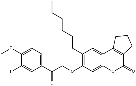 7-[2-(3-fluoro-4-methoxyphenyl)-2-oxoethoxy]-8-hexyl-2,3-dihydro-1H-cyclopenta[c]chromen-4-one 结构式
