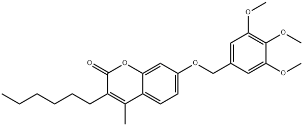 3-hexyl-4-methyl-7-[(3,4,5-trimethoxyphenyl)methoxy]chromen-2-one 结构式