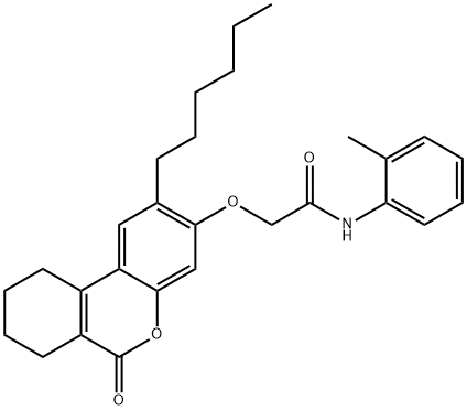 2-[(2-hexyl-6-oxo-7,8,9,10-tetrahydrobenzo[c]chromen-3-yl)oxy]-N-(2-methylphenyl)acetamide 结构式