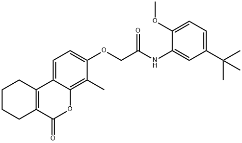 N-(5-tert-butyl-2-methoxyphenyl)-2-[(4-methyl-6-oxo-7,8,9,10-tetrahydrobenzo[c]chromen-3-yl)oxy]acetamide 结构式