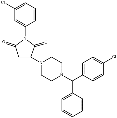 1-(3-chlorophenyl)-3-[4-[(4-chlorophenyl)-phenylmethyl]piperazin-1-yl]pyrrolidine-2,5-dione 化学構造式