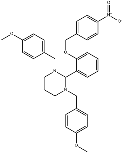 1,3-bis[(4-methoxyphenyl)methyl]-2-[2-[(4-nitrophenyl)methoxy]phenyl]-1,3-diazinane Structure